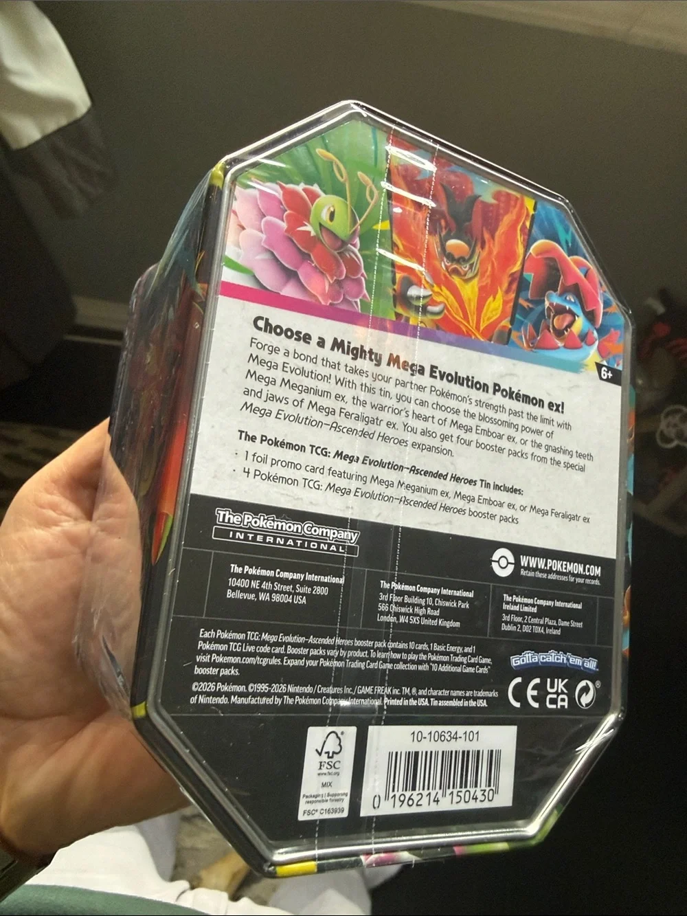 Sealed Pokemon Ascended Heroes Tin - Mega Emboar Ex (Four Booster Packs+Promo)